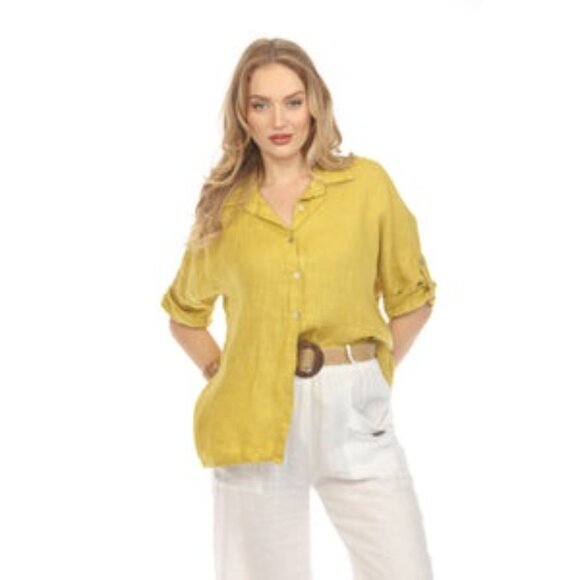 Mustard Button Up Collared Shirt - Picture 3 of 11
